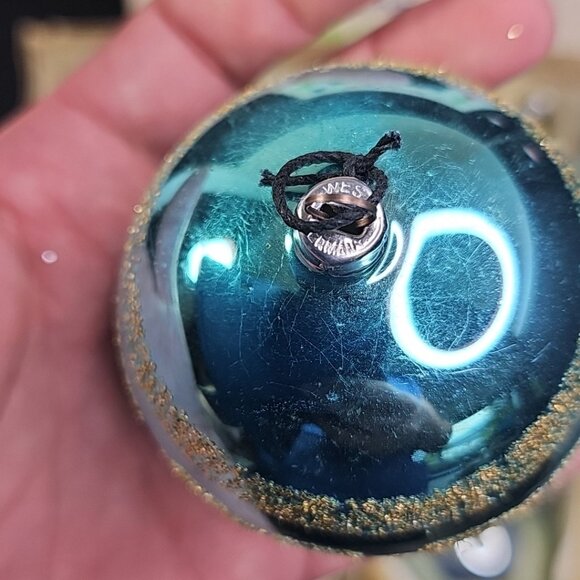 Poland Santa Land 1950s 1960s 12pcs Christmas Ornaments Blue Glass With BOX READ - Picture 6 of 16